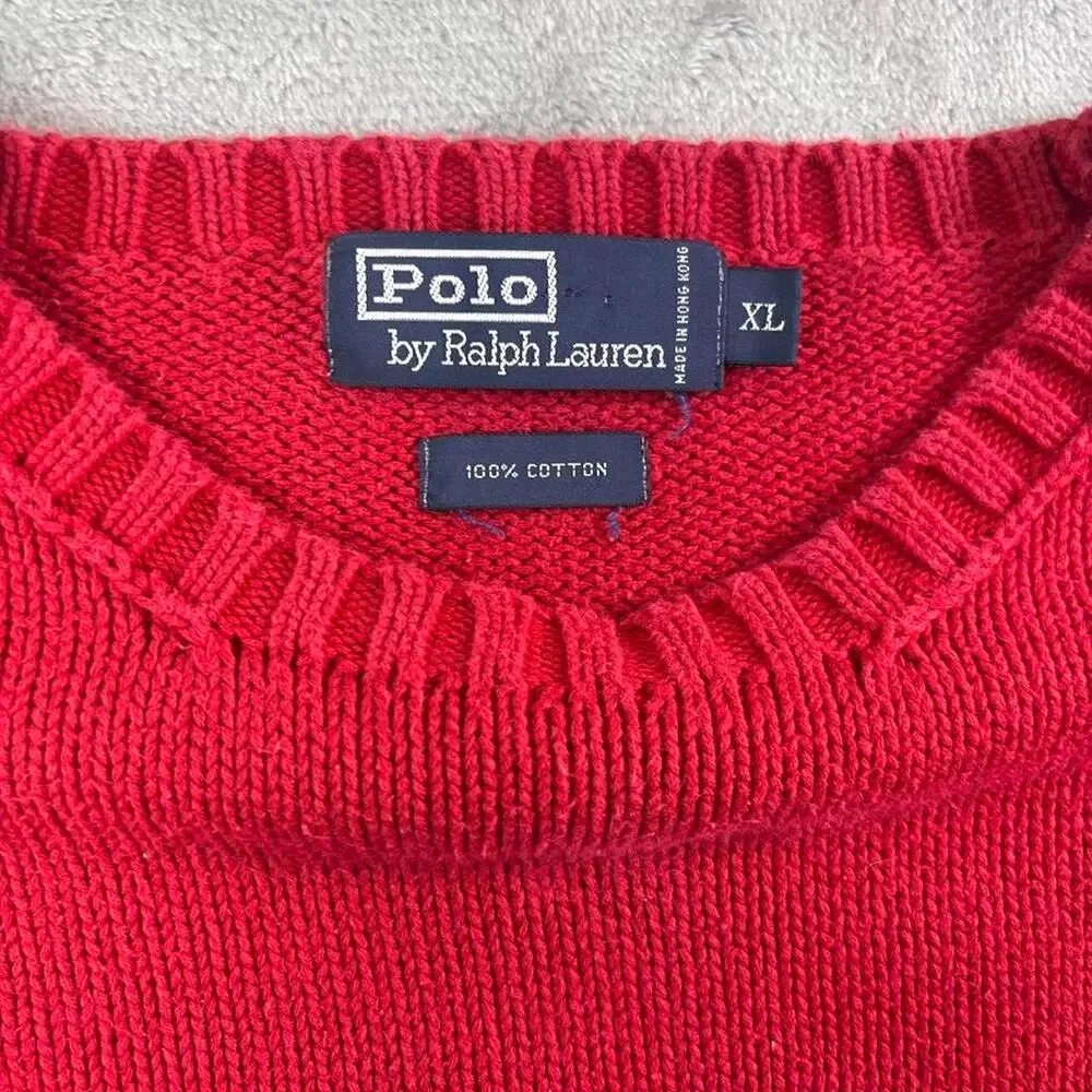 Vintage Polo Ralph Lauren Red Cotton Knit Sweater Men’s  Size XL